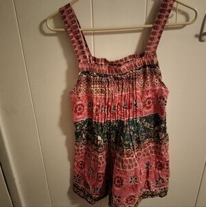 Bohemian Inspire Pink and Green Patterned Tank Top